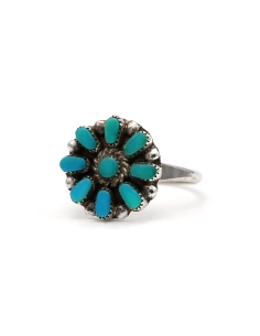 Bague Années 70 en argent sertie de turquoises - 2
