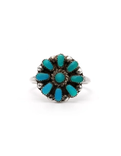 Bague Années 70 en argent sertie de turquoises - 1