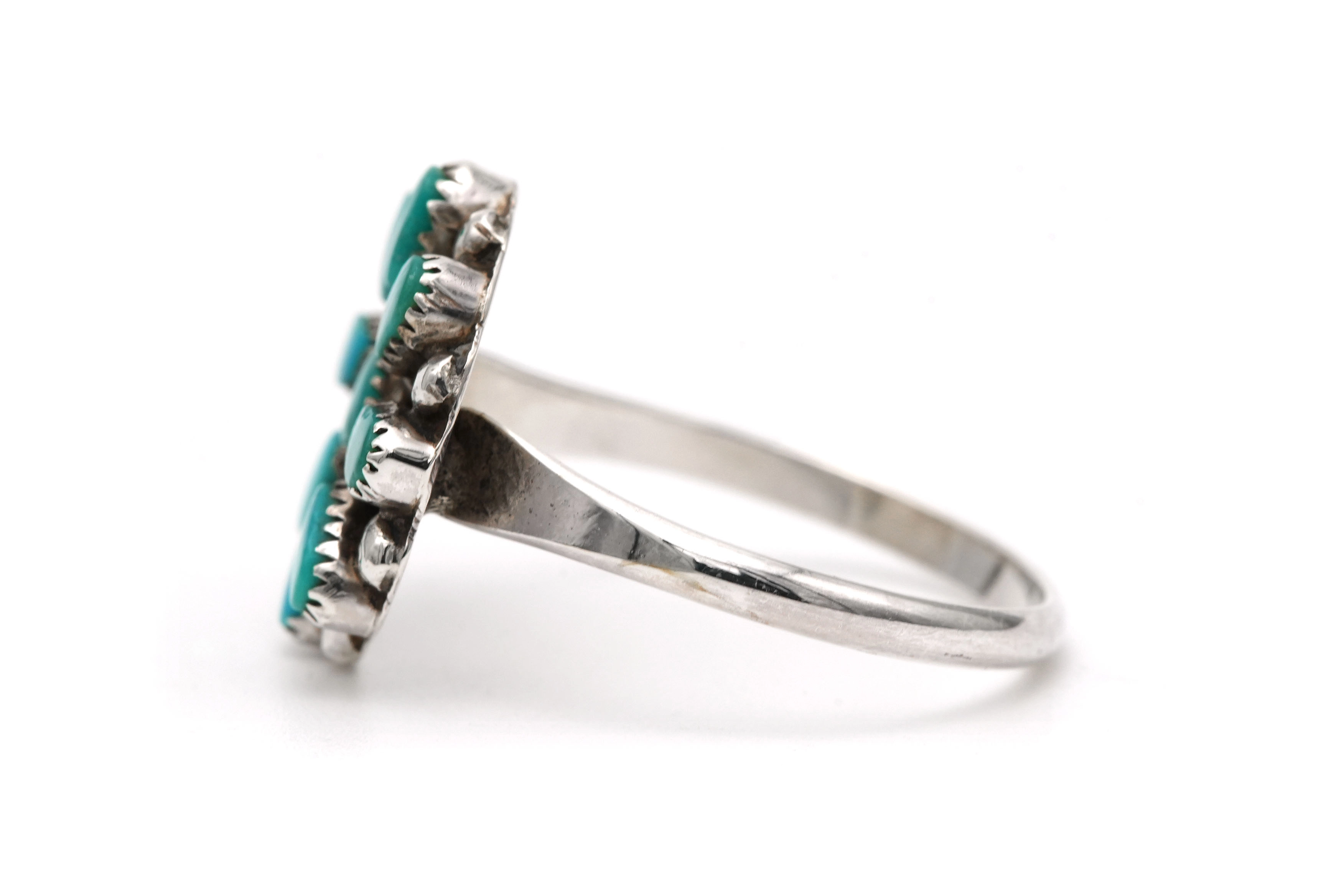 Bague Années 70 en argent sertie de turquoises - 3