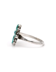 Bague Années 70 en argent sertie de turquoises - 3
