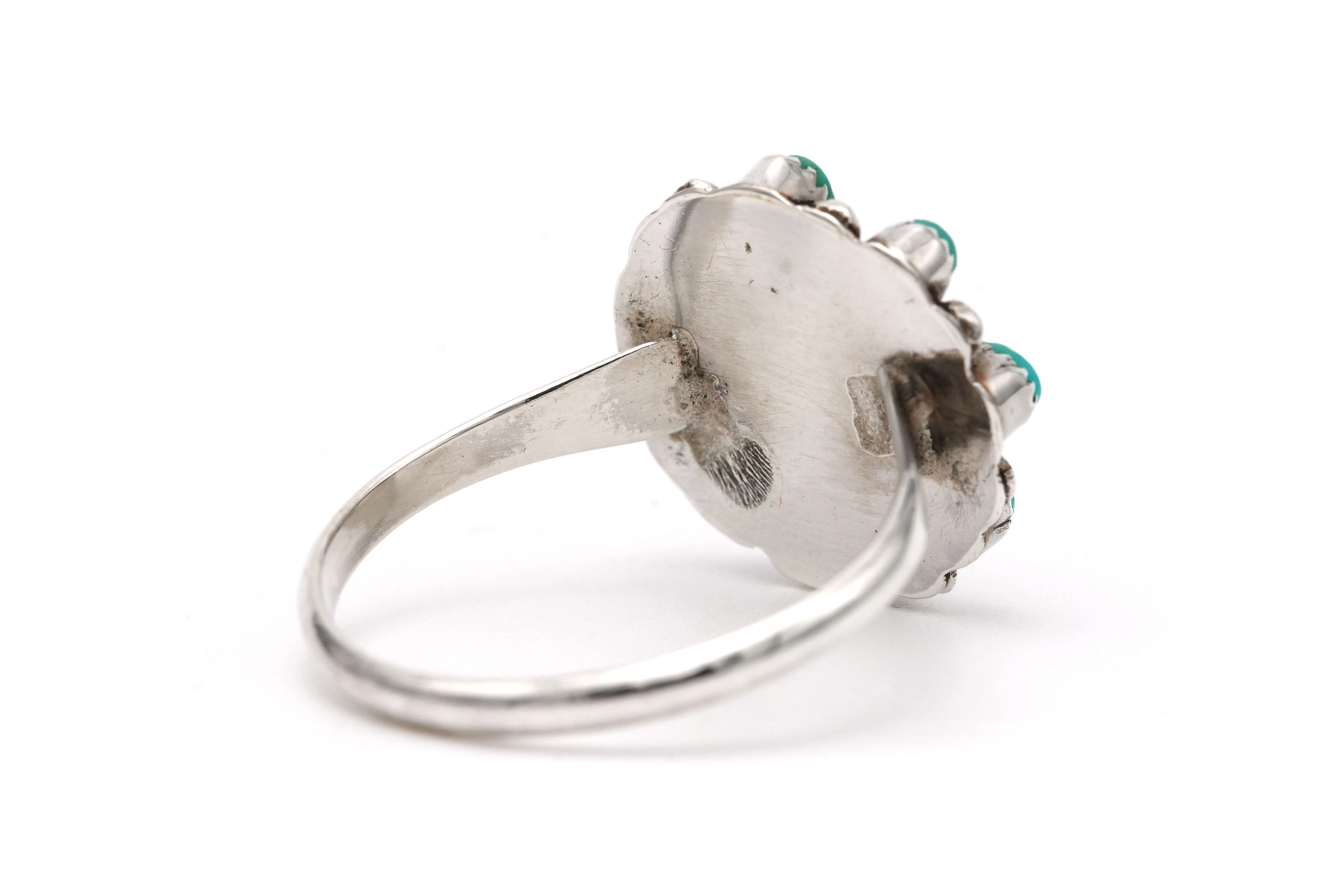 Bague Années 70 en argent sertie de turquoises - 5