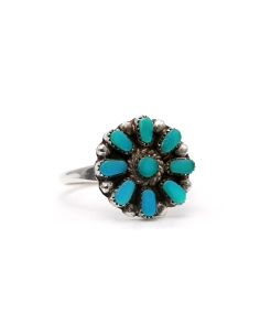 Bague Années 70 en argent sertie de turquoises - 6