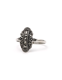 Bague Art Déco en argent 800 sertie de marcassites - 2