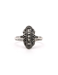 Bague Art Déco en argent 800 sertie de marcassites - 1