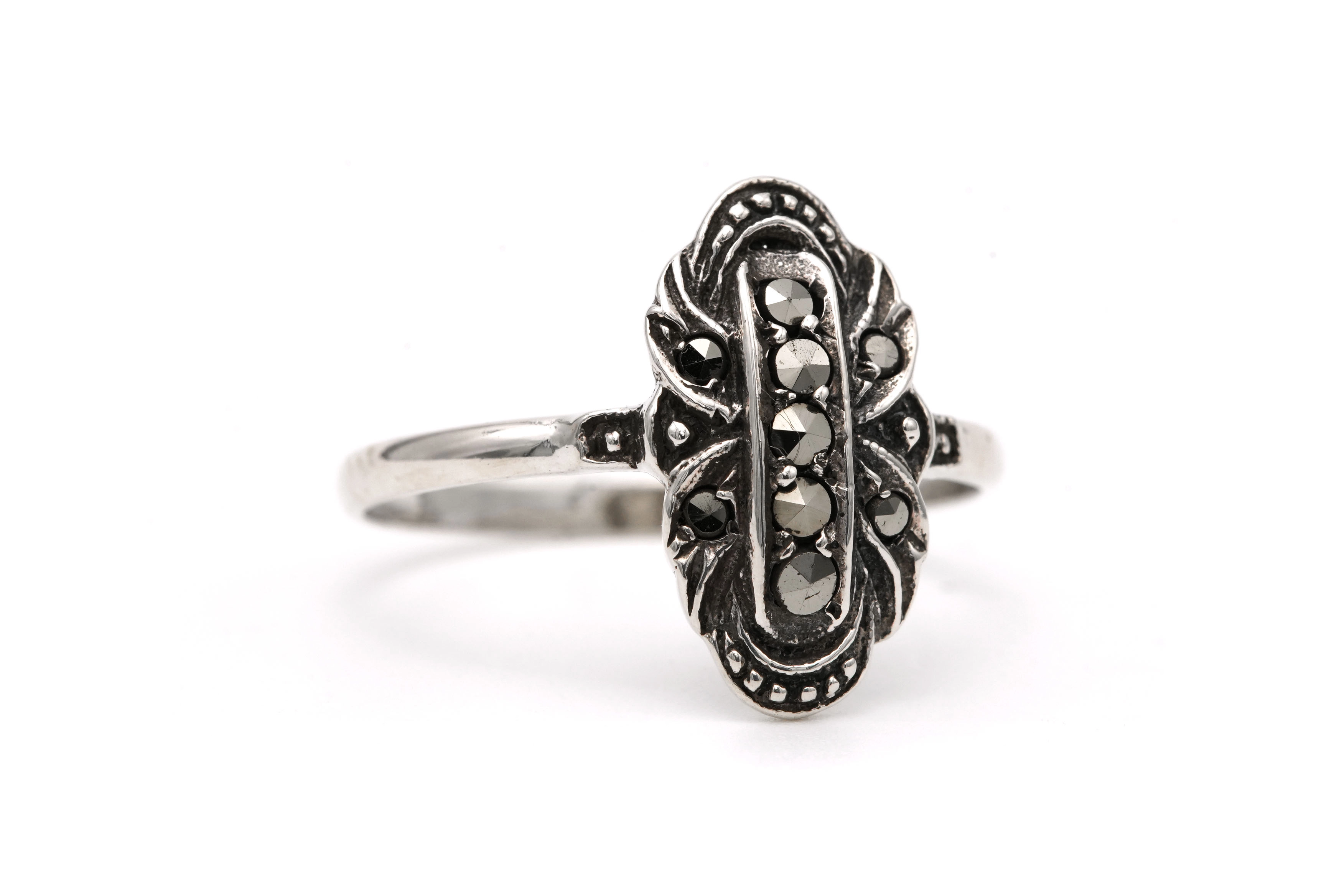 Bague Art Déco en argent 800 sertie de marcassites - 6