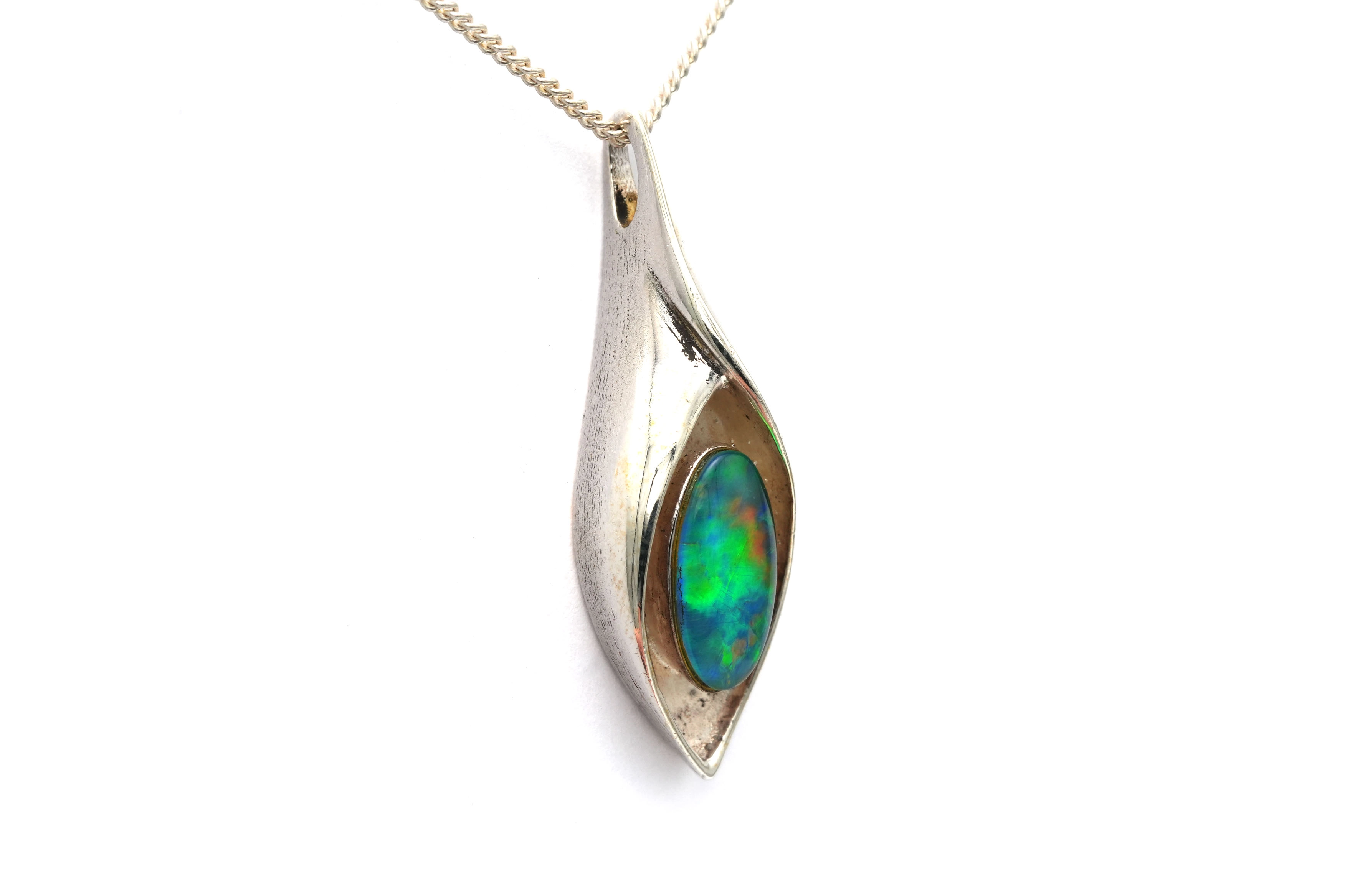 Pendentif contemporain en argent 925 serti d'une opale - 2