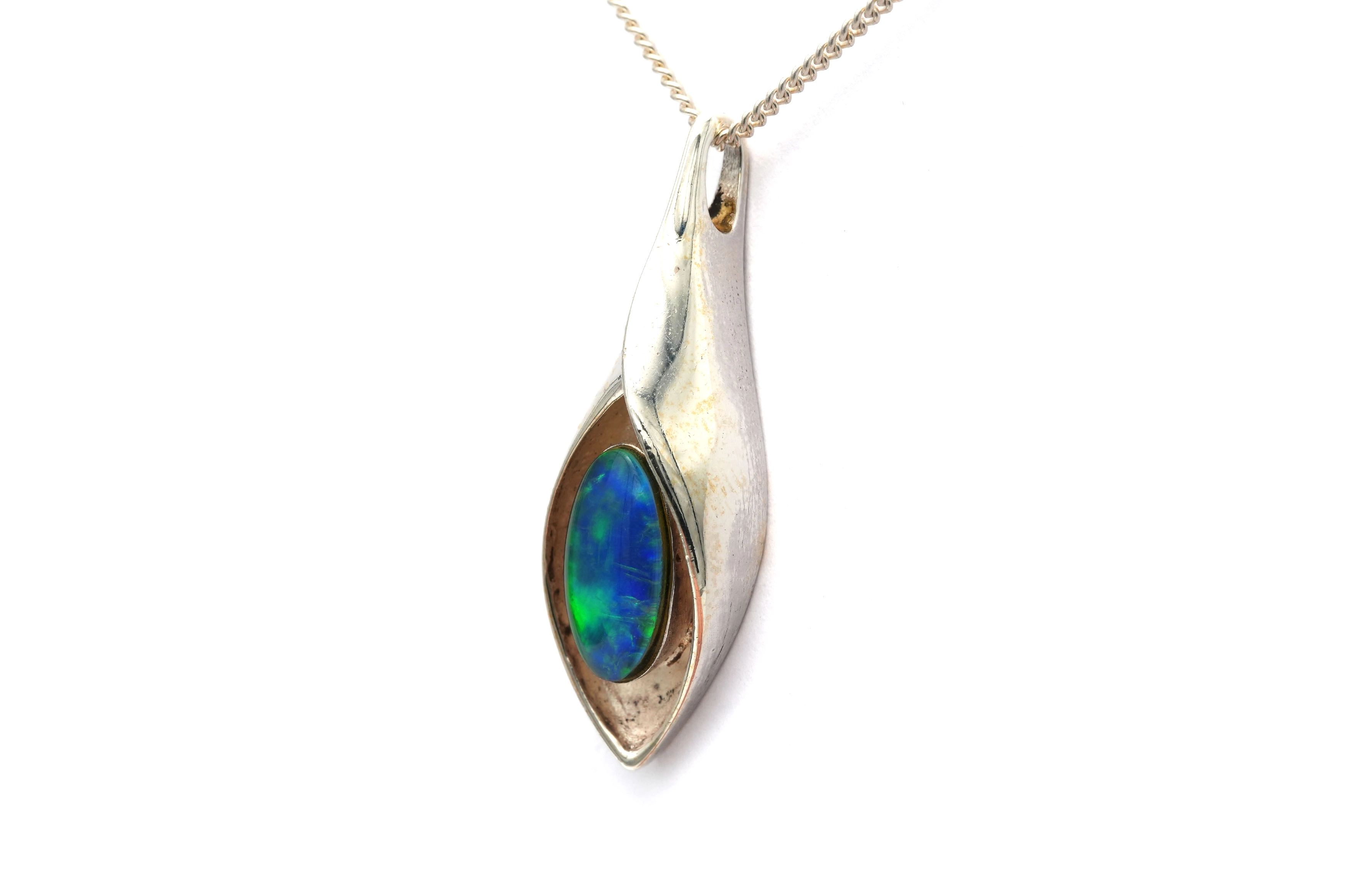 Pendentif contemporain en argent 925 serti d'une opale - 4