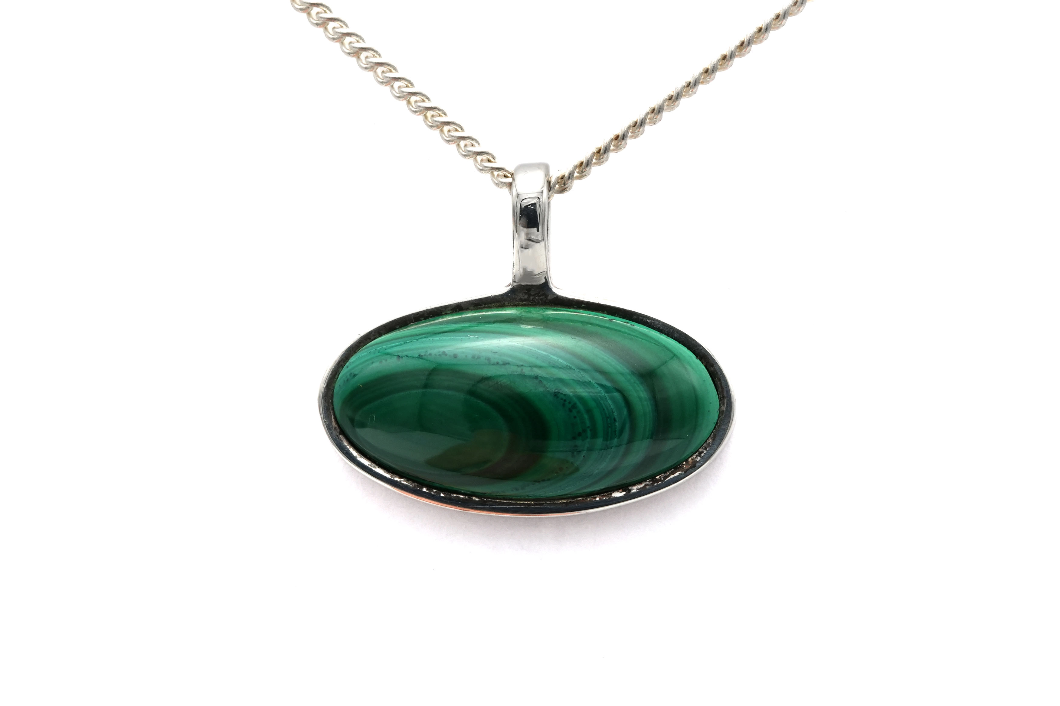 Pendentif contemporain en argent 800 serti d'une malachite - 1