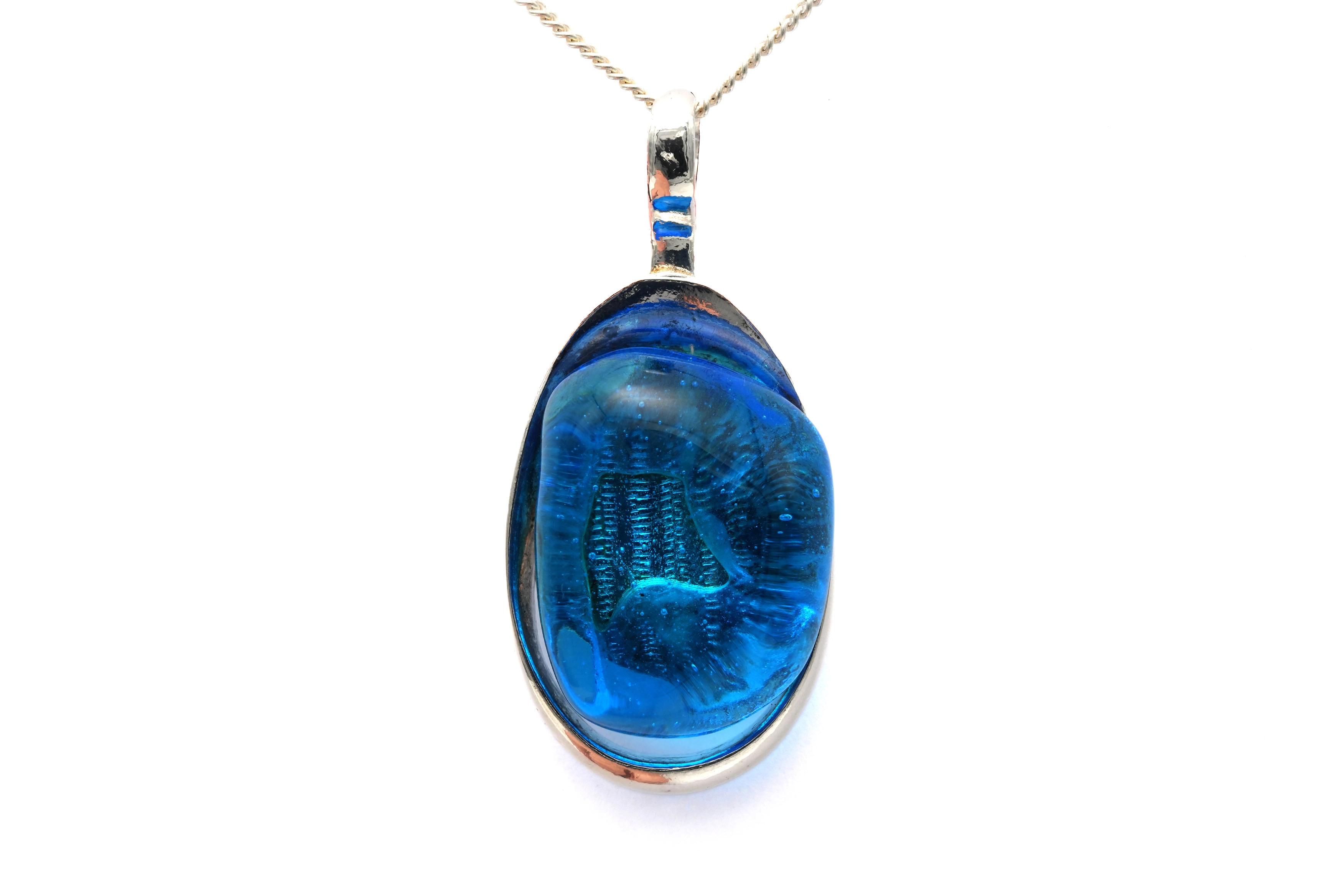 Pendentif Années 70 en argent serti d'une pâte de verre - 1