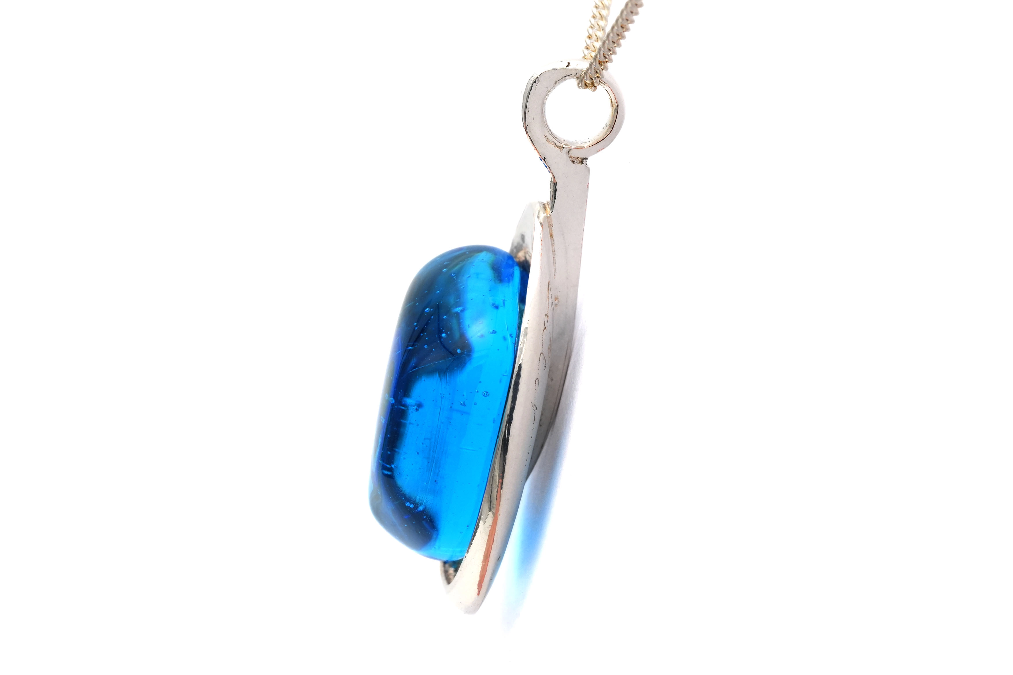 Pendentif Années 70 en argent serti d'une pâte de verre - 5