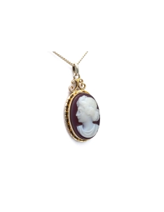 Pendentif Art Déco en argent serti d'un camée en agate - 1