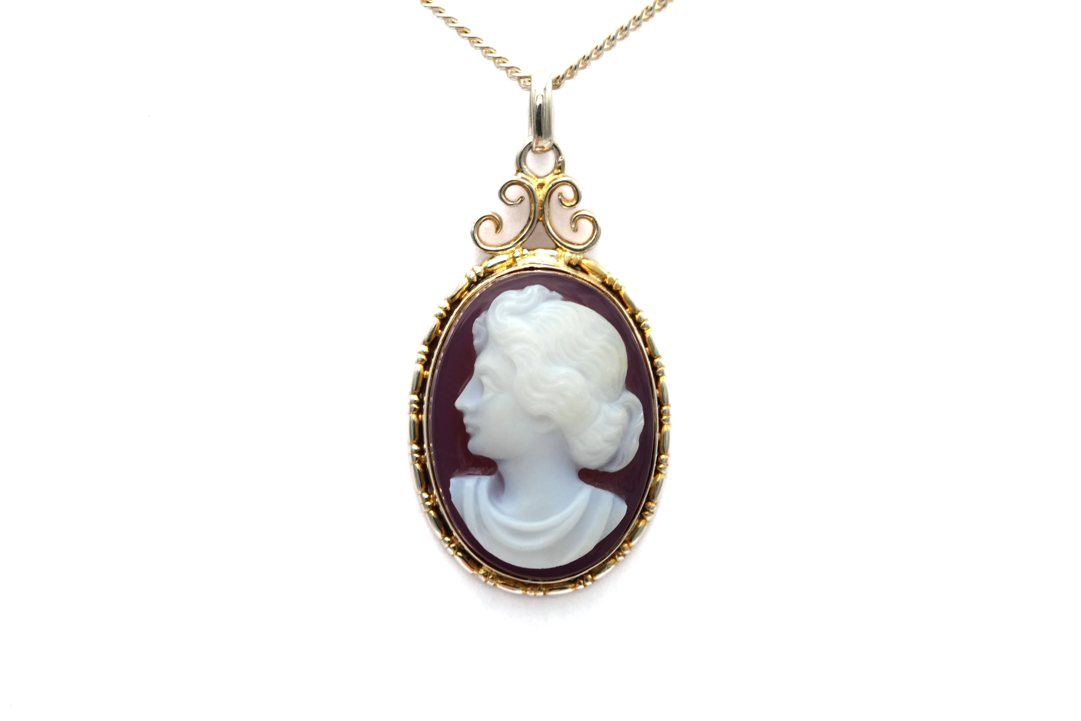 Pendentif Art Déco en argent serti d'un camée en agate - 2