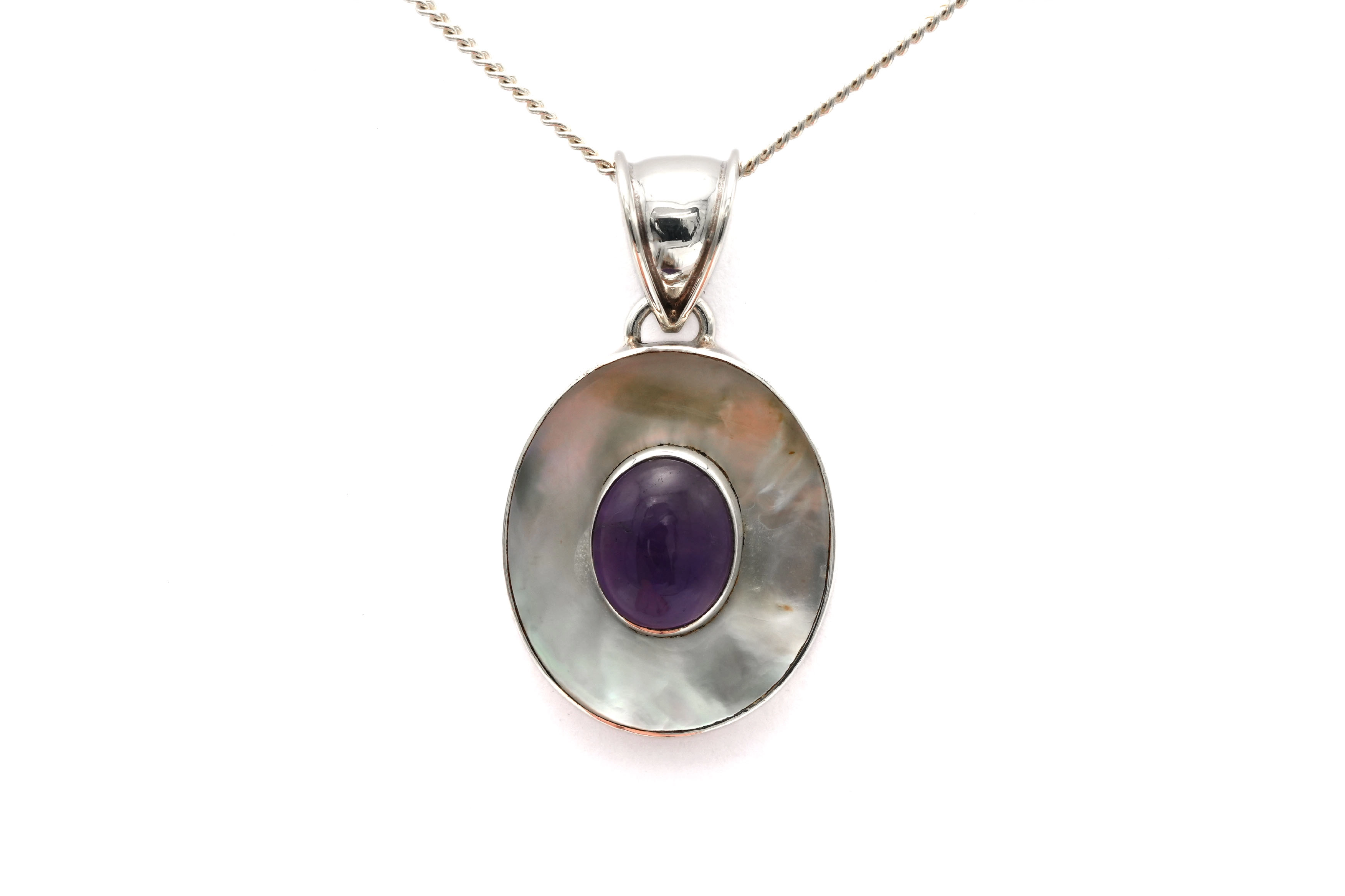 Pendentif contemporain en argent 925 serti d'une améthyste - - 1
