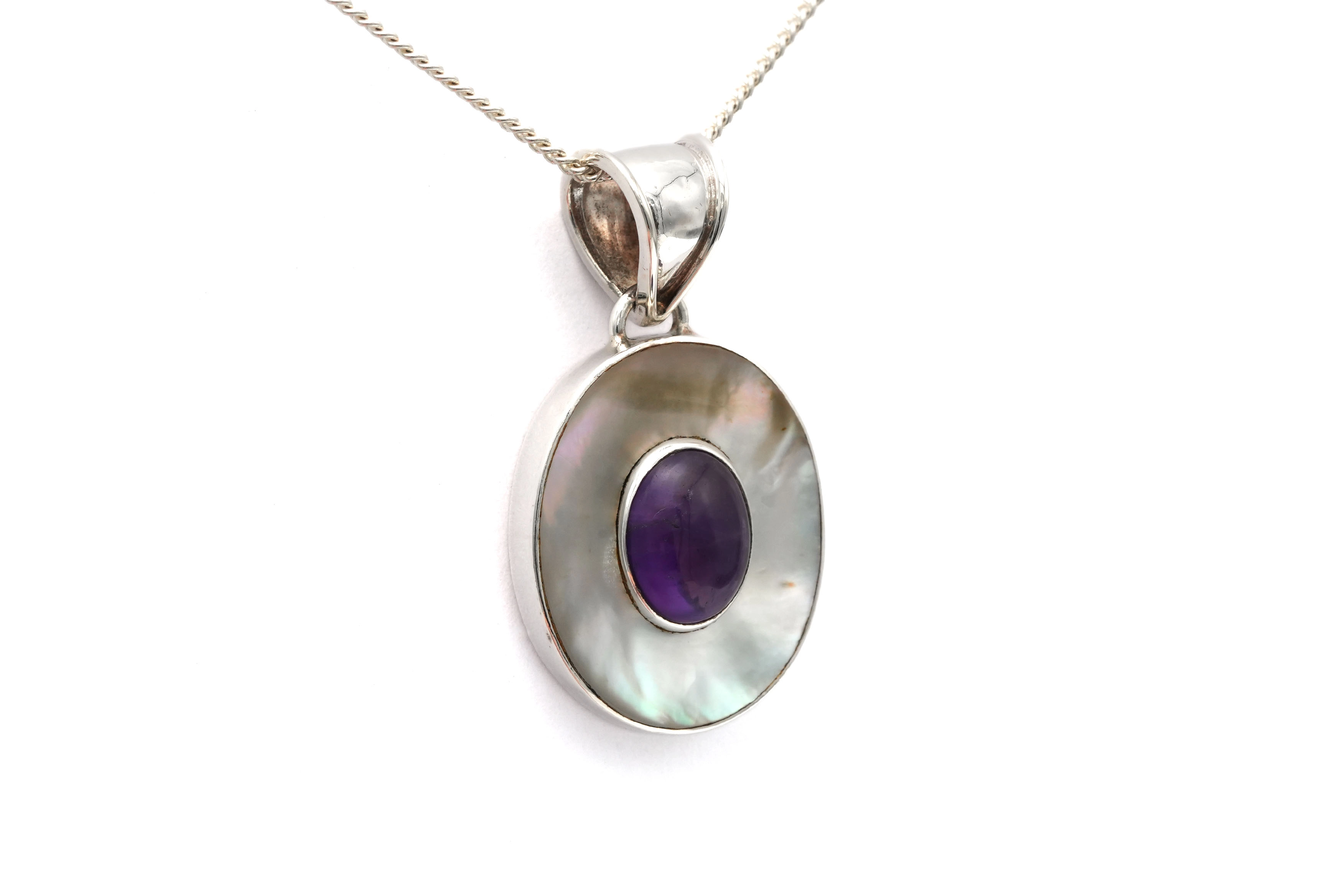 Pendentif contemporain en argent 925 serti d'une améthyste - - 2