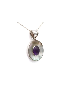 Pendentif contemporain en argent 925 serti d'une améthyste - - 2