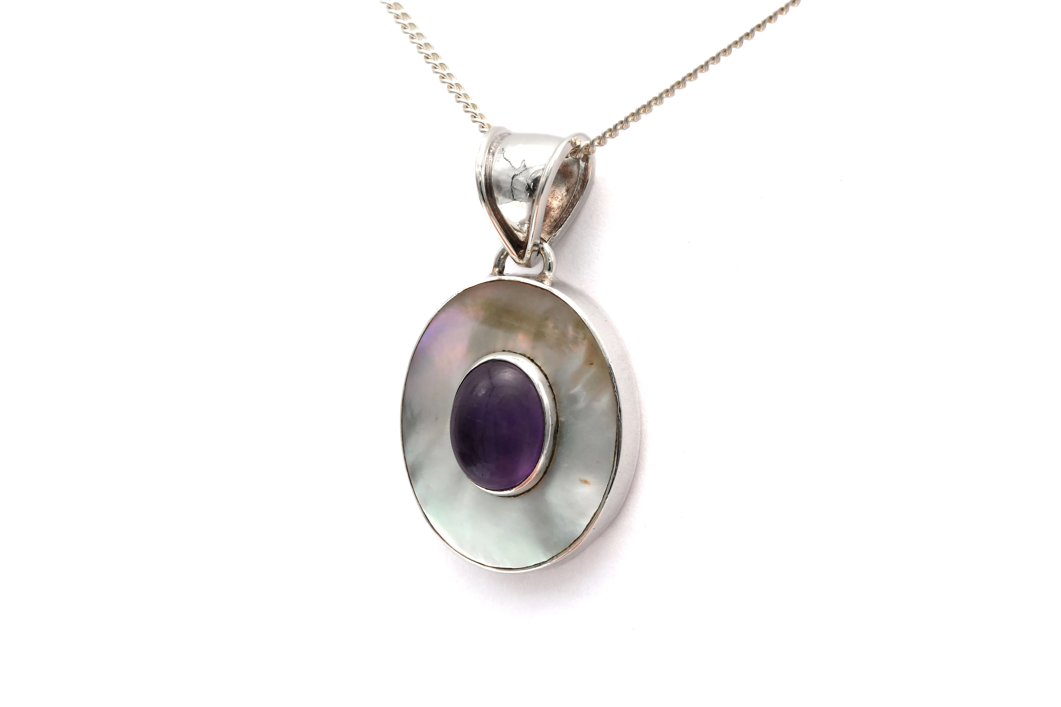 Pendentif contemporain en argent 925 serti d'une améthyste - - 4