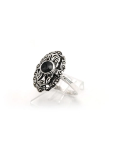 Bague Années 50' en argent 925 sertie d'une onyx et de marcassites - - 2