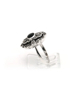 Bague Années 50' en argent 925 sertie d'une onyx et de marcassites - - 3