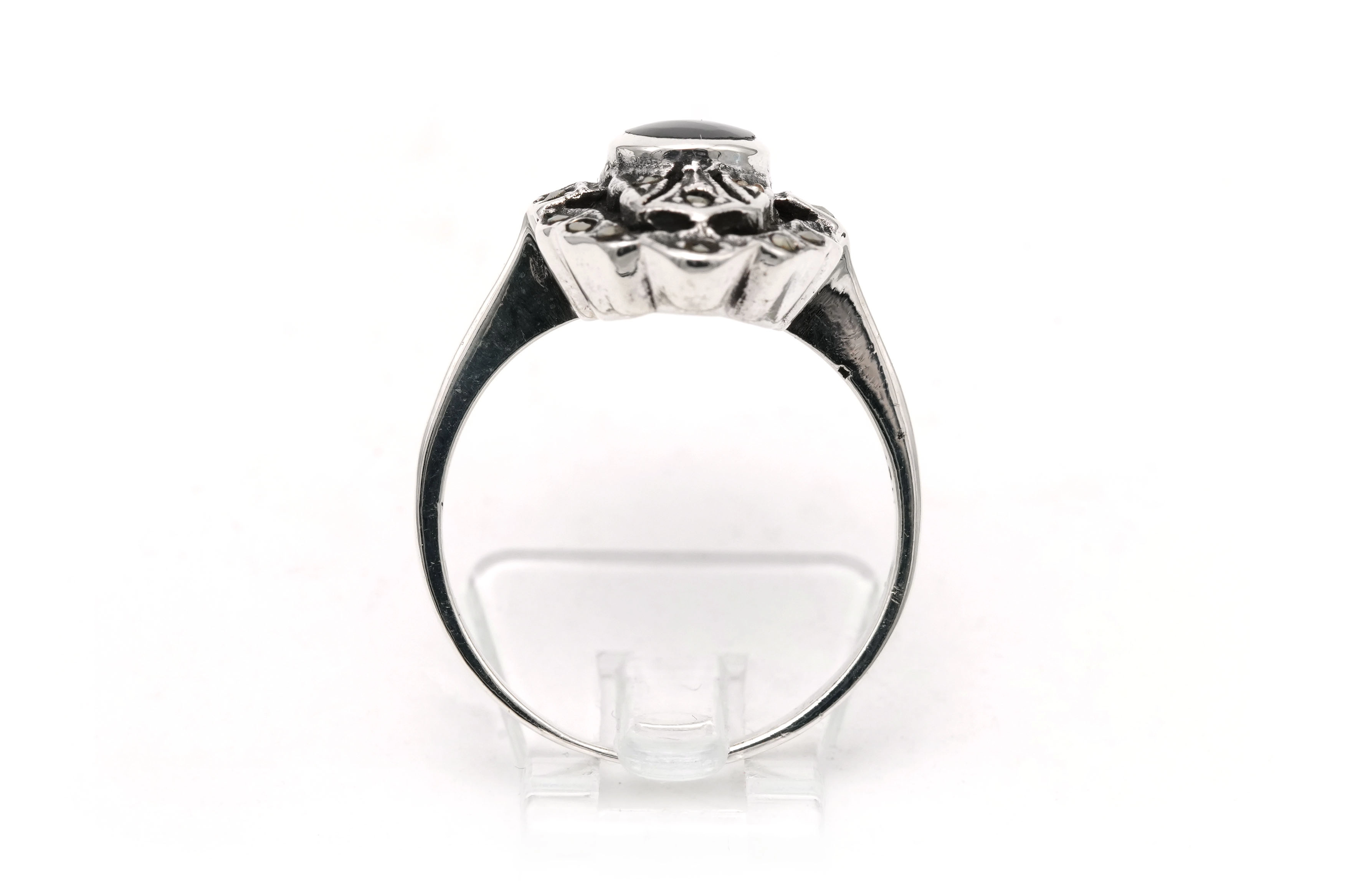 Bague Années 50' en argent 925 sertie d'une onyx et de marcassites - - 4
