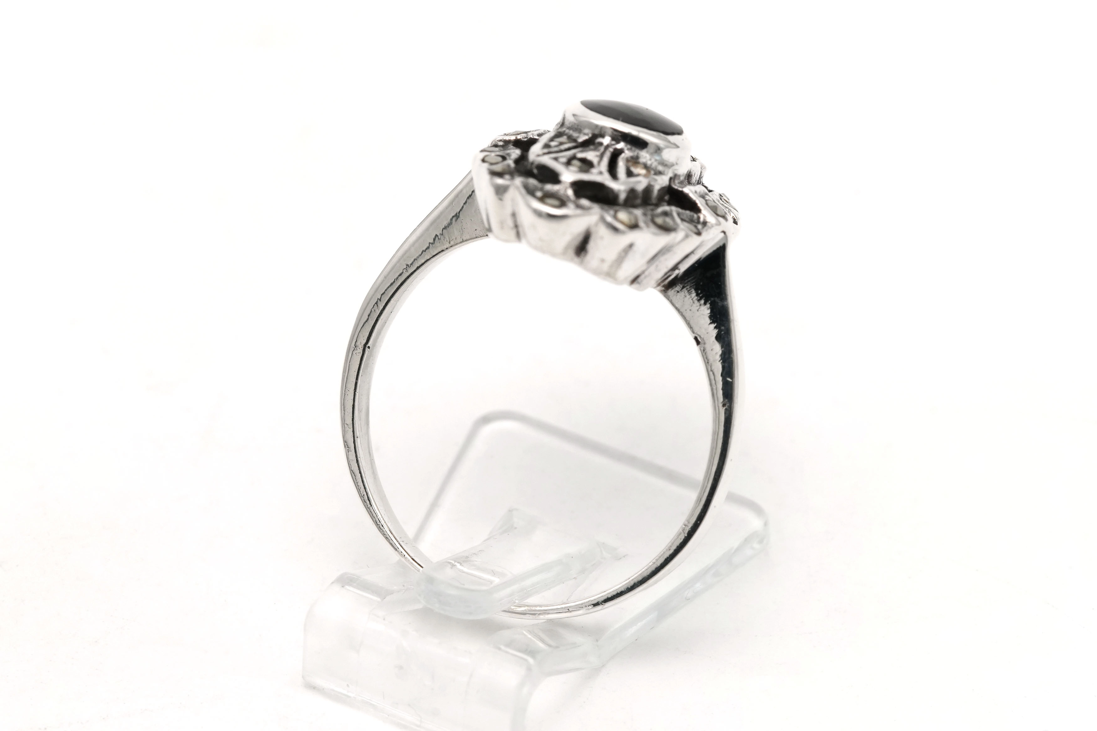 Bague Années 50' en argent 925 sertie d'une onyx et de marcassites - - 5