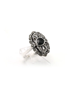 Bague Années 50' en argent 925 sertie d'une onyx et de marcassites - - 6
