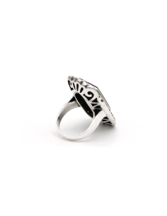 Bague Art Déco en argent sertie d'une onyx et de marcassites - - 5
