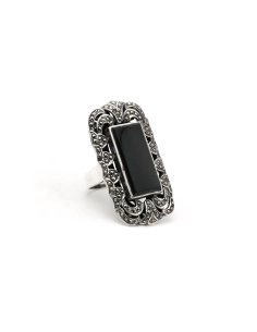 Bague Art Déco en argent sertie d'une onyx et de marcassites - - 6