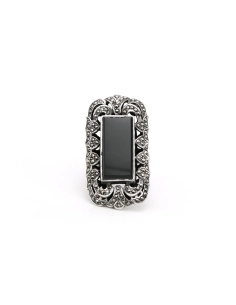 Bague Art Déco en argent sertie d'une onyx et de marcassites - - 1