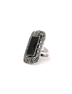 Bague Art Déco en argent sertie d'une onyx et de marcassites - - 2