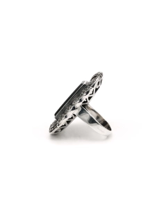 Bague Art Déco en argent sertie d'une onyx et de marcassites - - 3