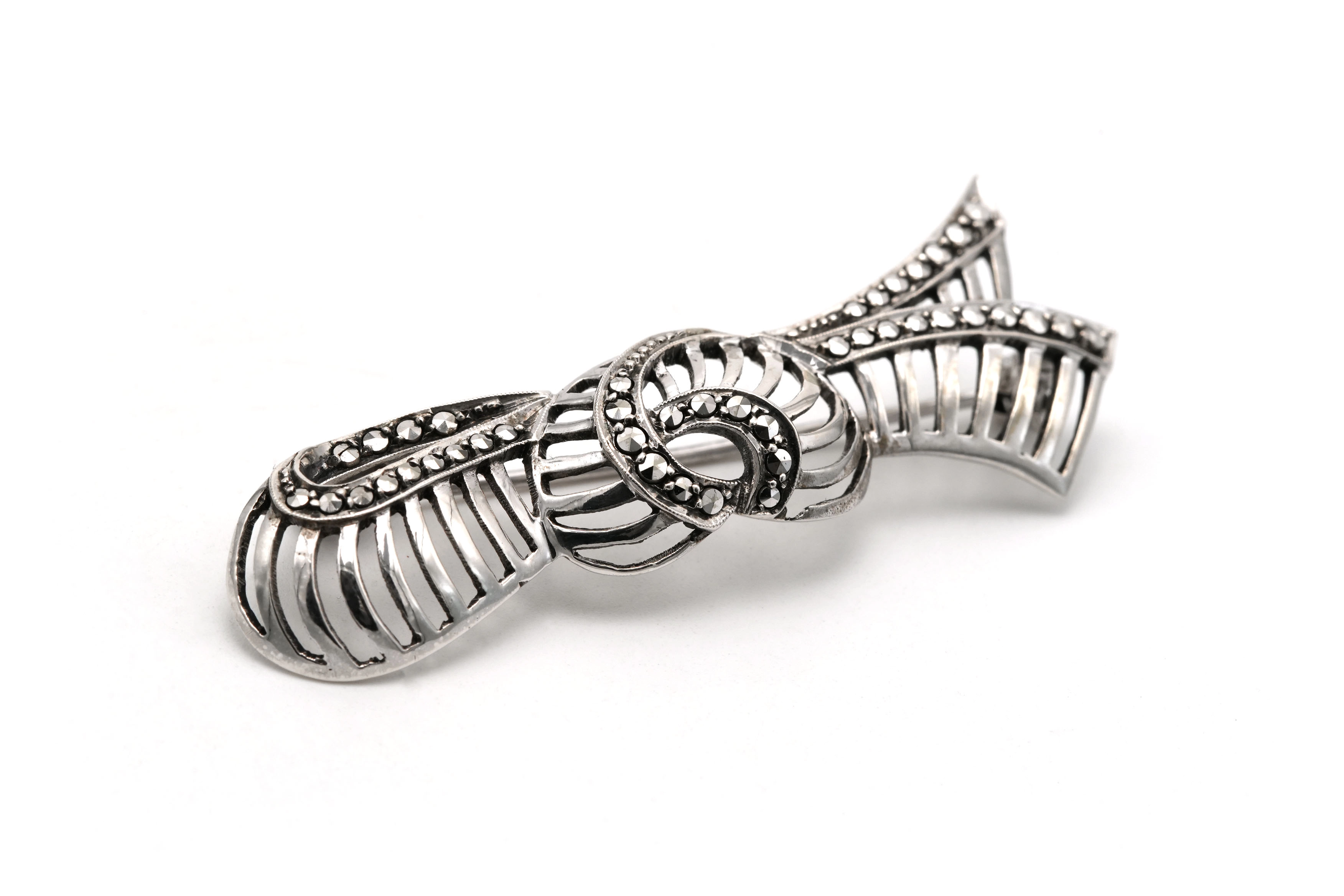 Broche Art Déco en argent 835 sertie de marcassites - - 6