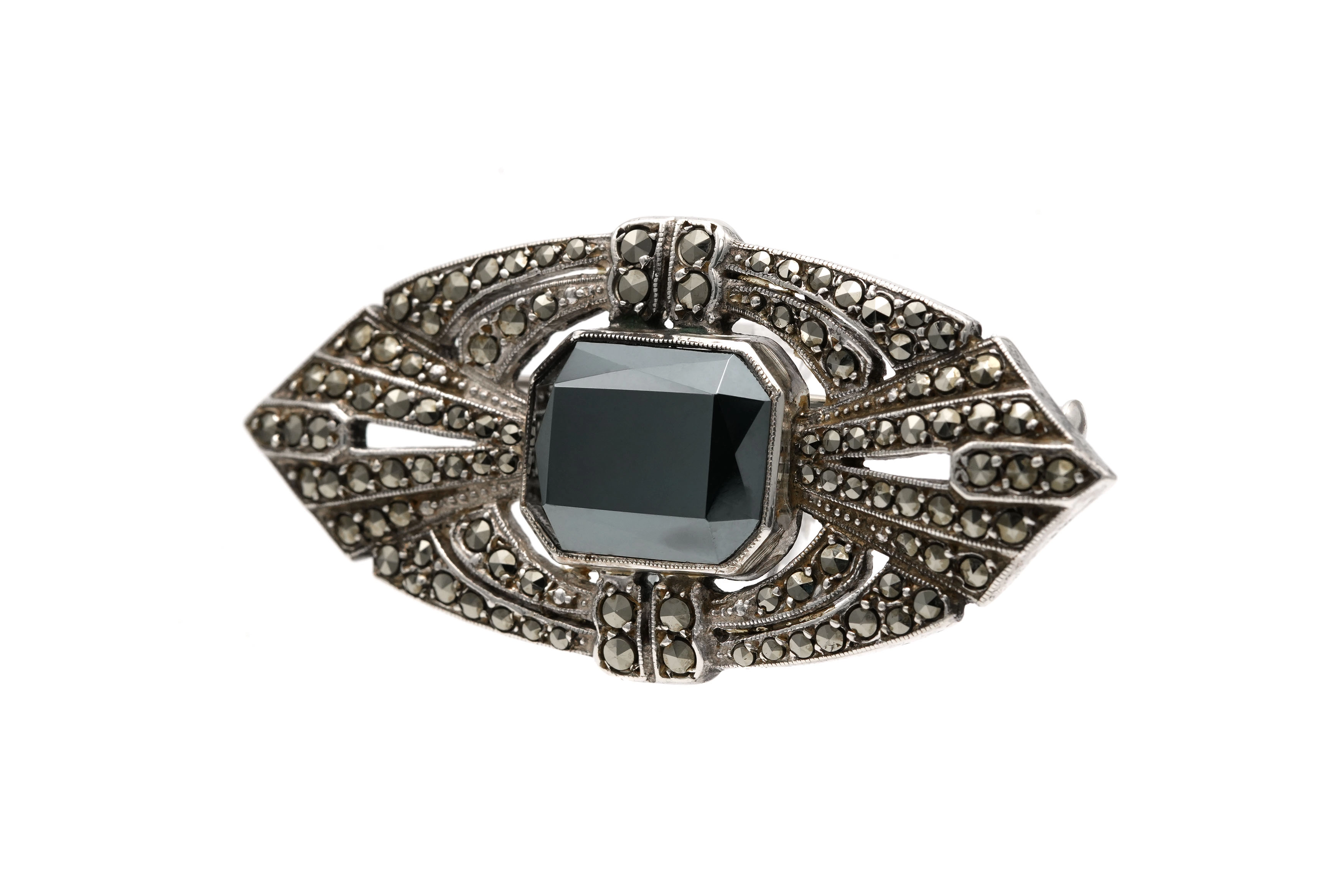 Broche Art Déco en argent sertie de marcassites - - 2