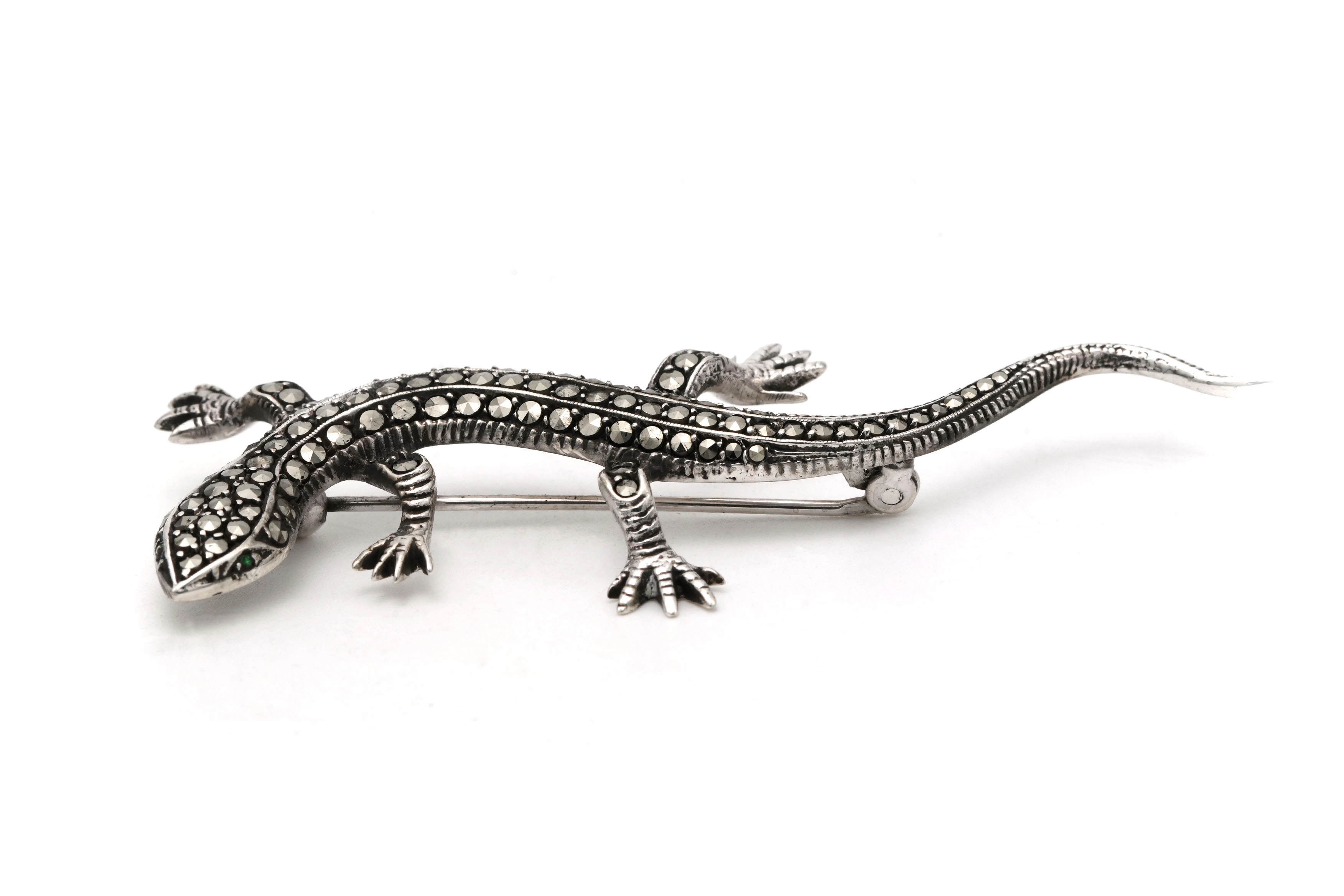 Broche Art Déco en argent 835 sertie de marcassites - - 1