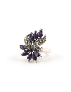 Bague contemporaine en argent 925 sertie de zirconiums et de marcassites - - 2