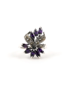 Bague contemporaine en argent 925 sertie de zirconiums et de marcassites - - 1