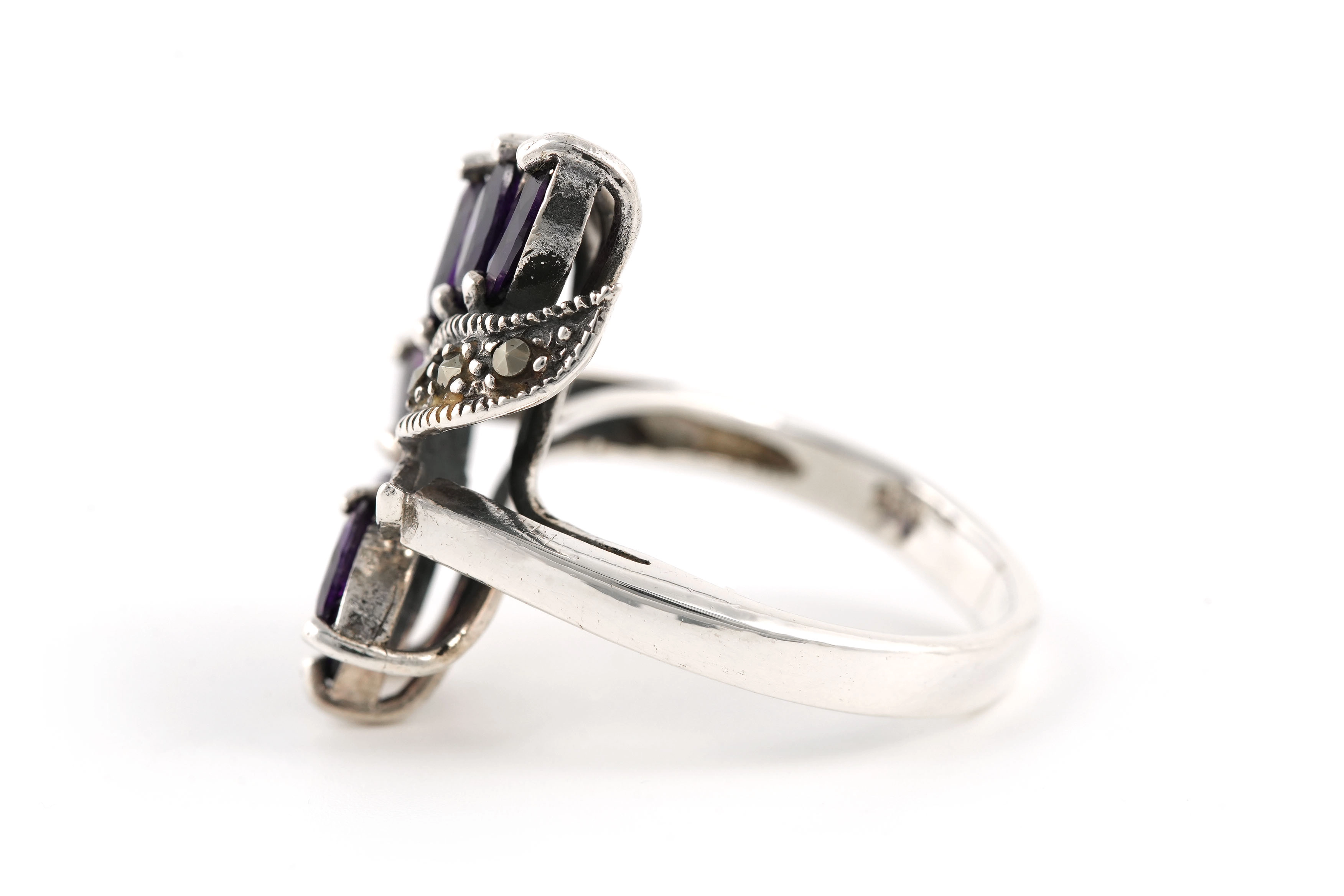 Bague contemporaine en argent 925 sertie de zirconiums et de marcassites - - 3