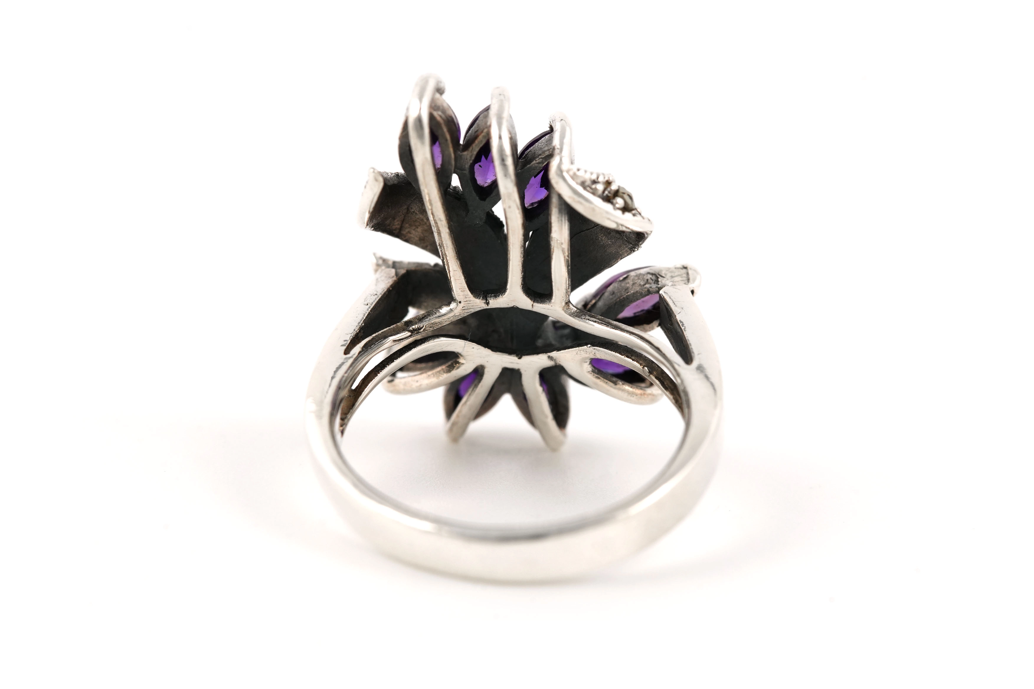 Bague contemporaine en argent 925 sertie de zirconiums et de marcassites - - 4