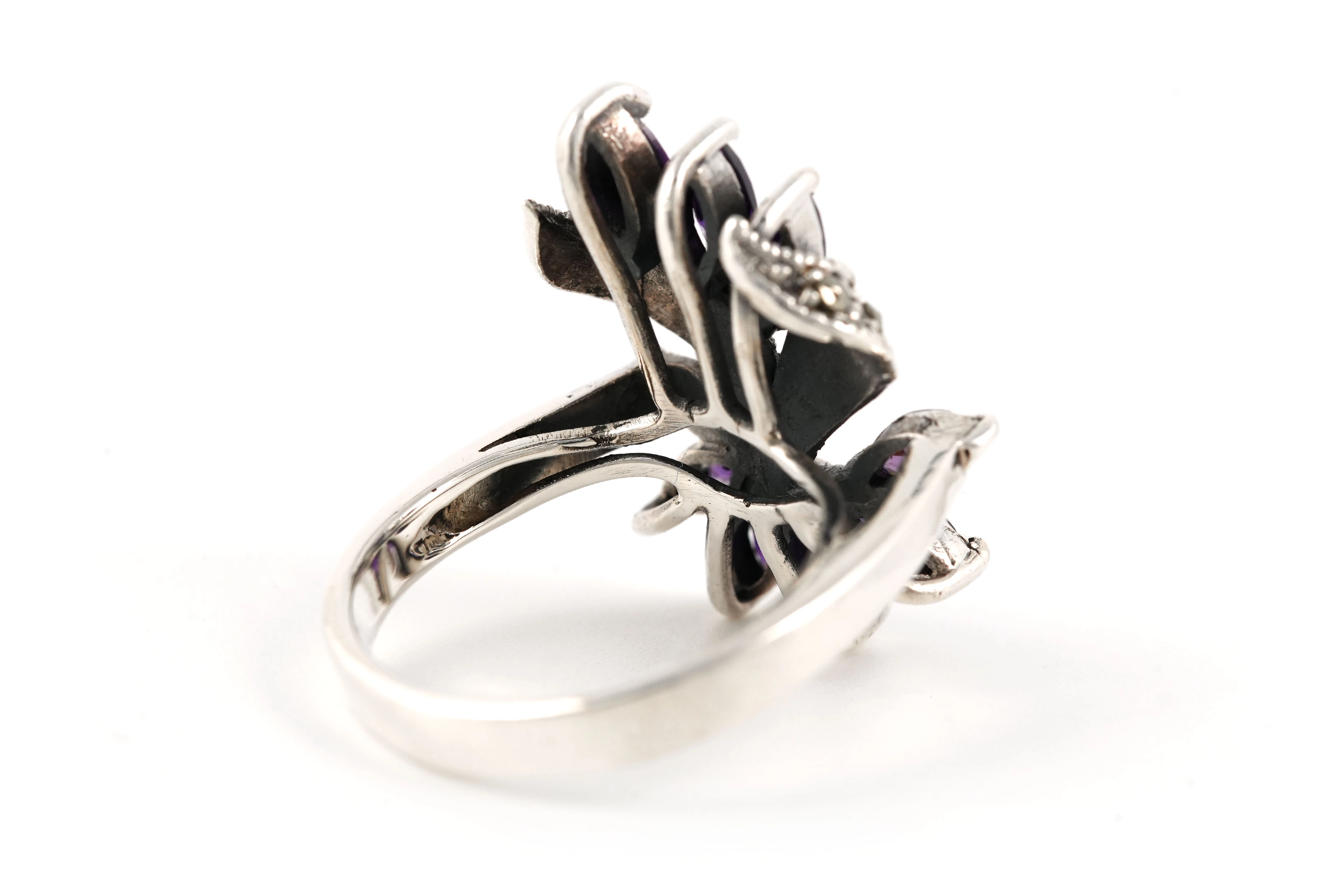 Bague contemporaine en argent 925 sertie de zirconiums et de marcassites - - 5
