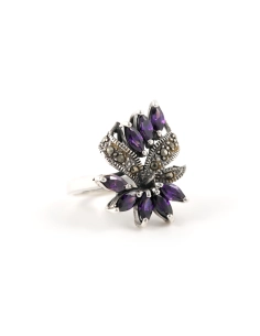 Bague contemporaine en argent 925 sertie de zirconiums et de marcassites - - 6
