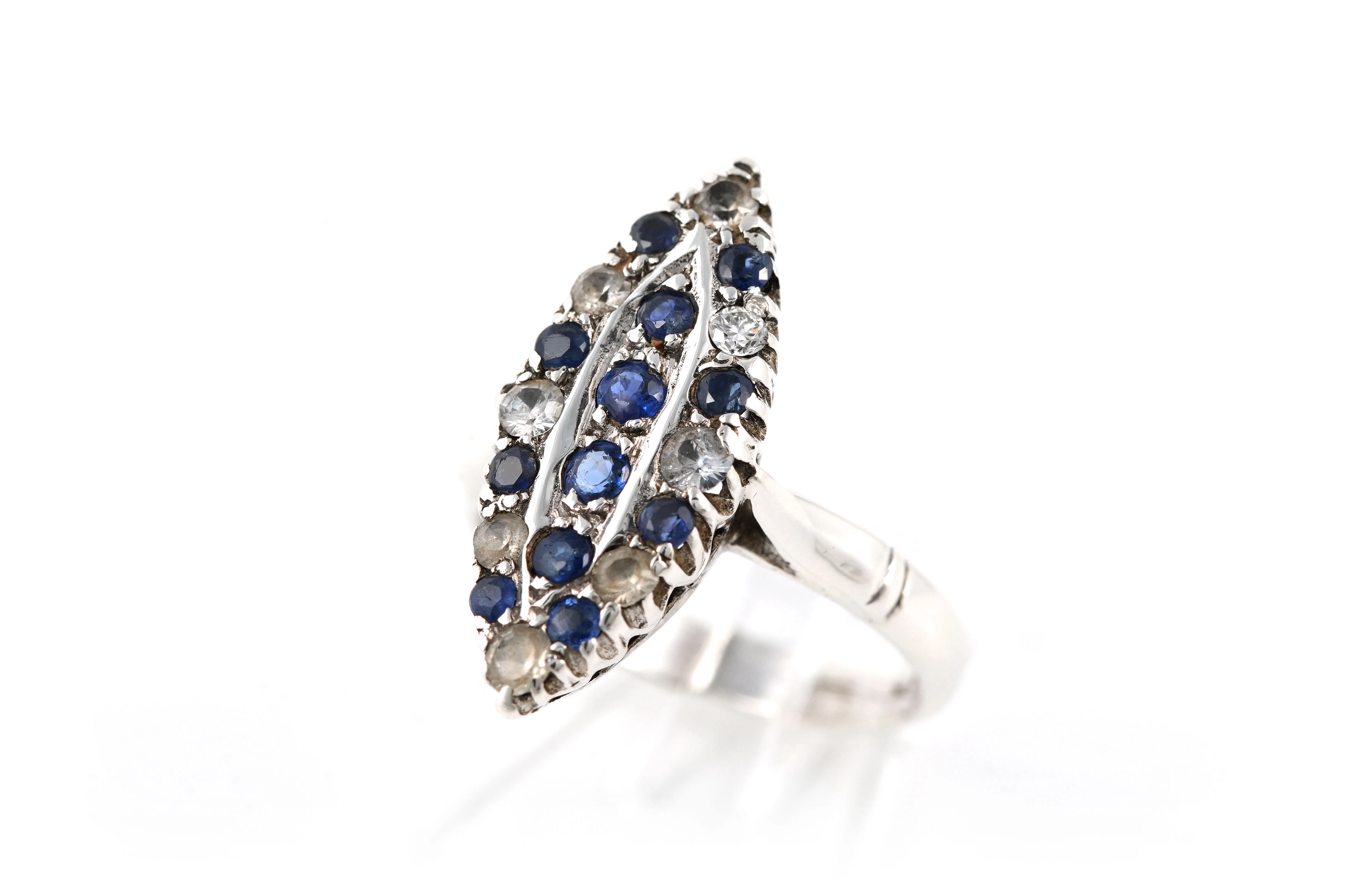 Bague Art Déco en argent sertie de strass - - 2