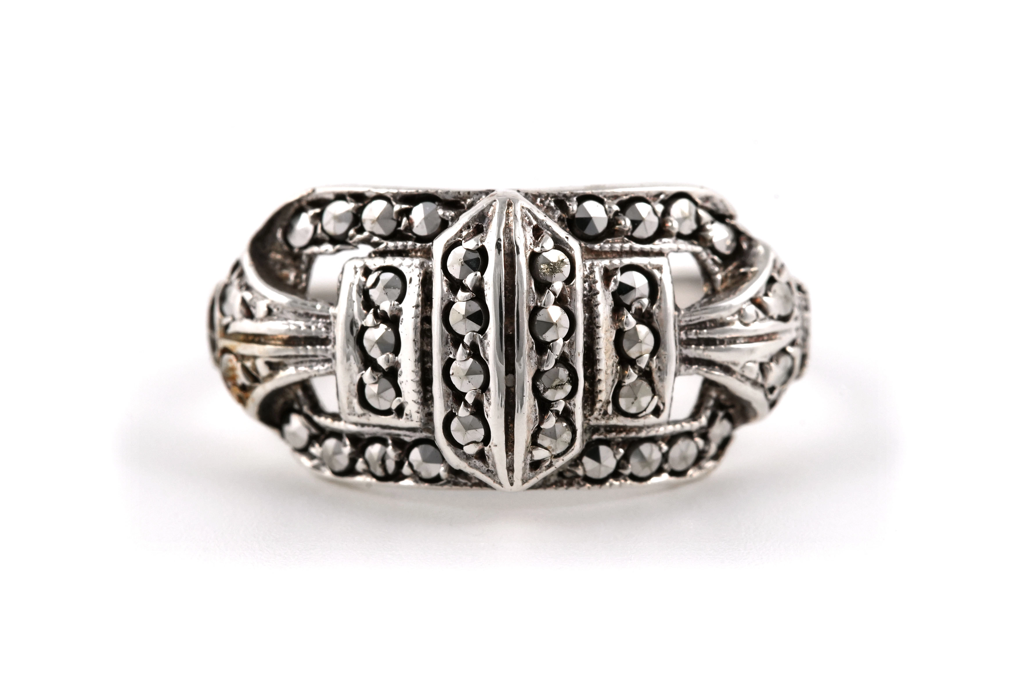 Bague Art Déco en argent 835 sertie de marcassites - - 1