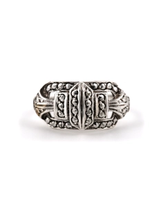 Bague Art Déco en argent 835 sertie de marcassites - - 1
