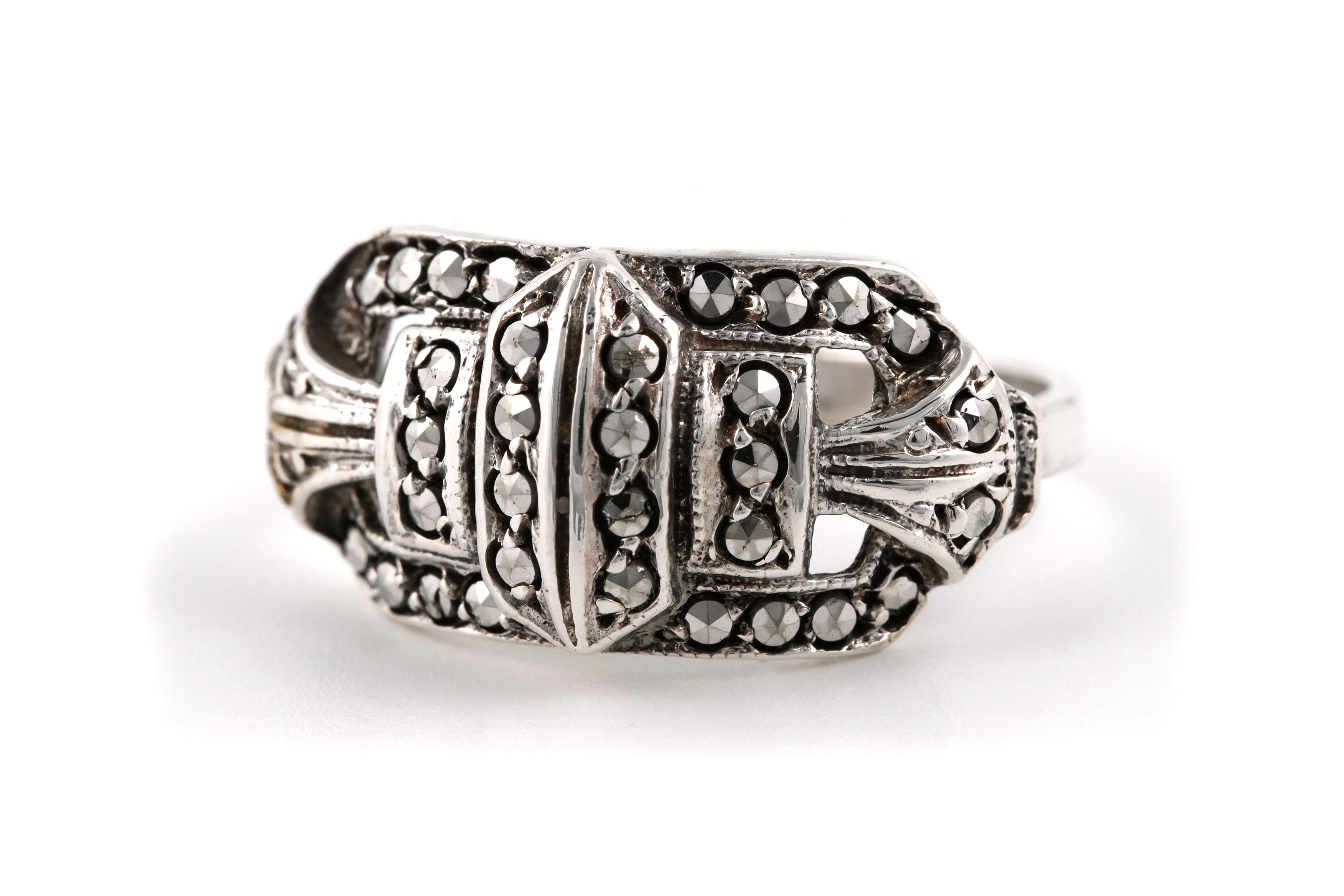 Bague Art Déco en argent 835 sertie de marcassites - - 2