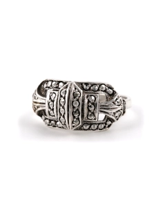 Bague Art Déco en argent 835 sertie de marcassites - - 2