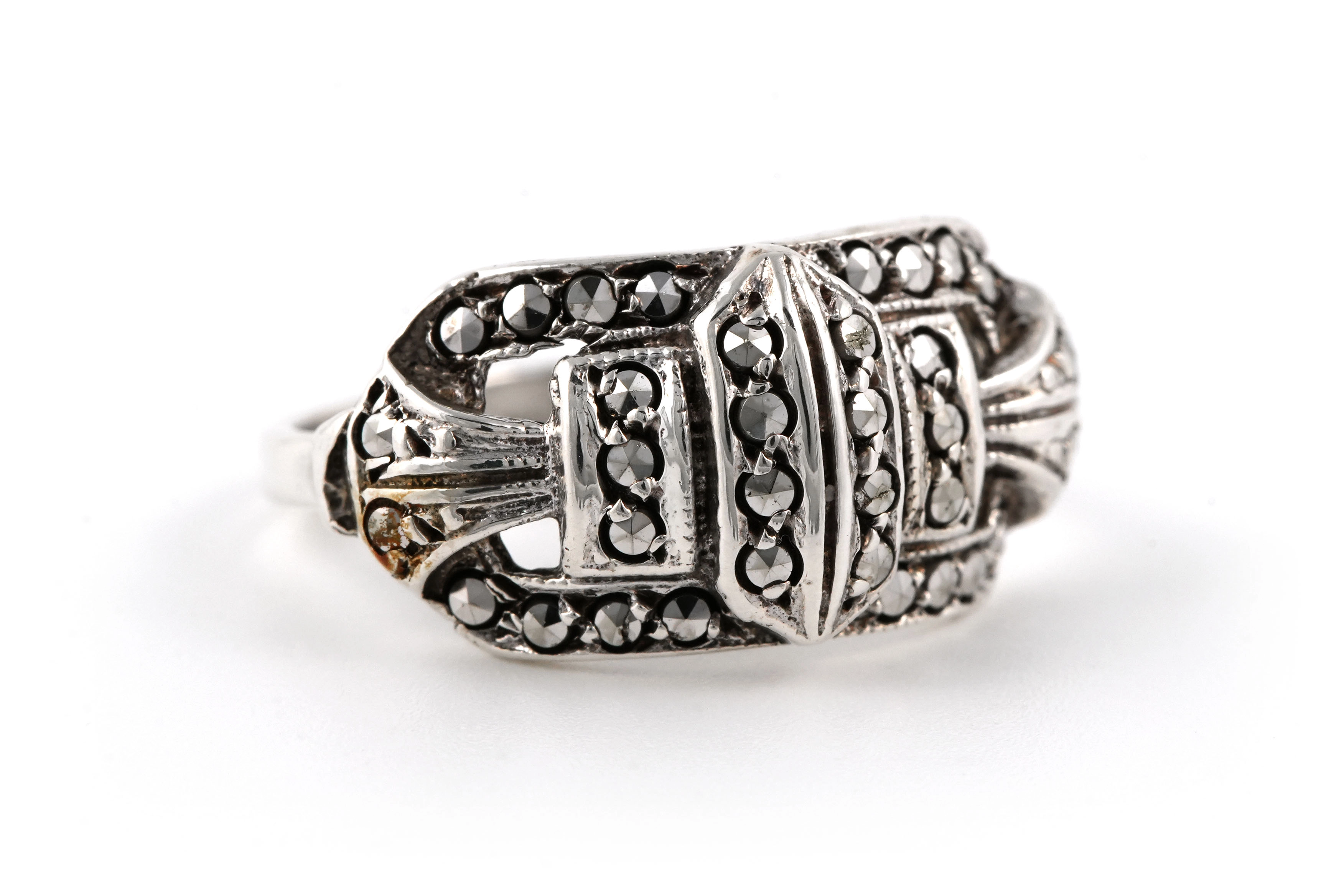 Bague Art Déco en argent 835 sertie de marcassites - - 6