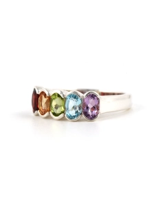 Bague contemporaine en argent 925 sertie d'une améthyste, une topaze, un péridot, une citrine et un grenat - - 2