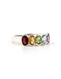 Bague contemporaine en argent 925 sertie d'une améthyste, une topaze, un péridot, une citrine et un grenat - - 6