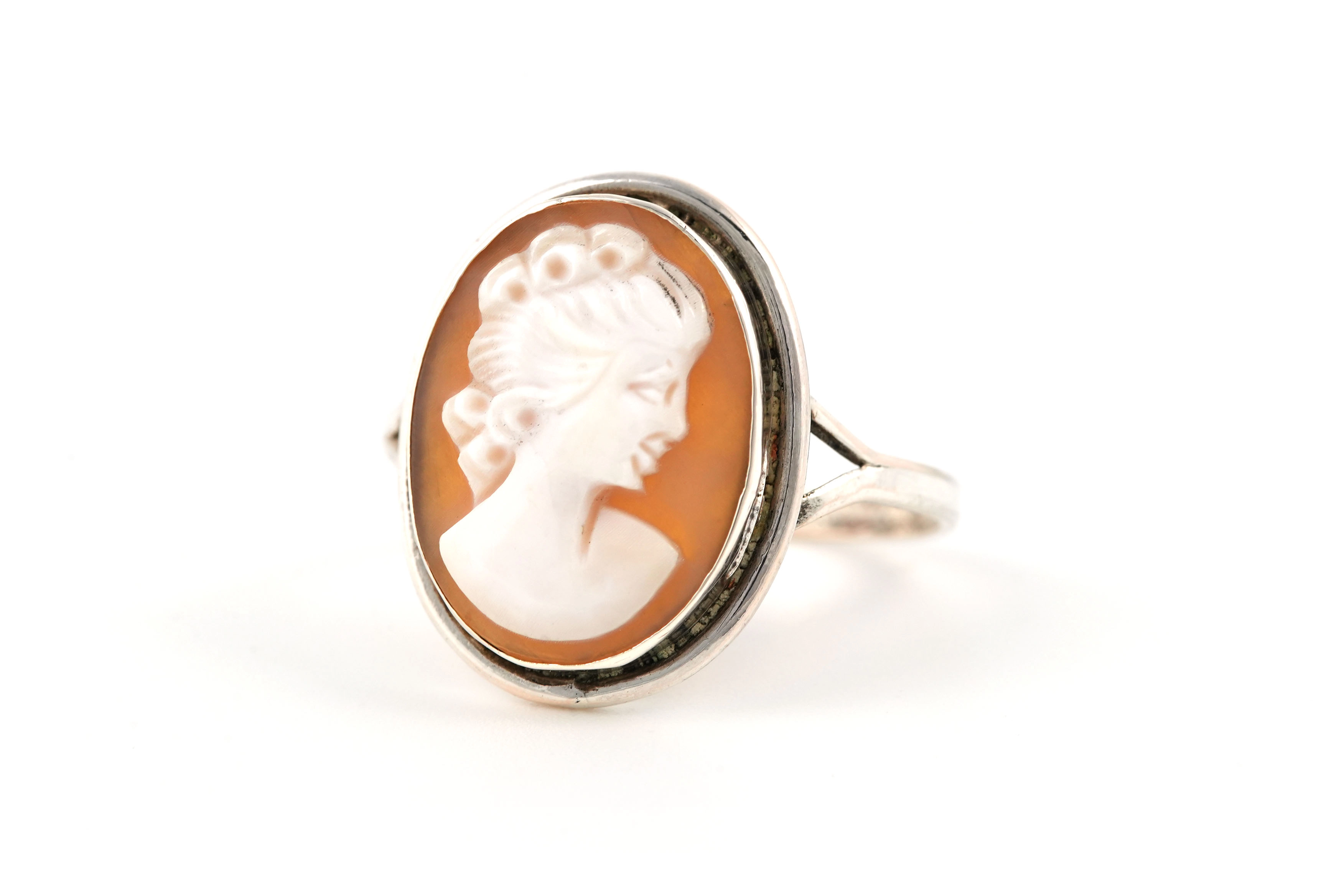 Bague Années 50 en argent 800 sertie d'un camée - - 2
