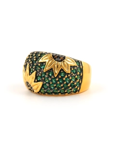 Bague contemporaine en argent 925 (vermeil) sertie de zirconiums - - 2