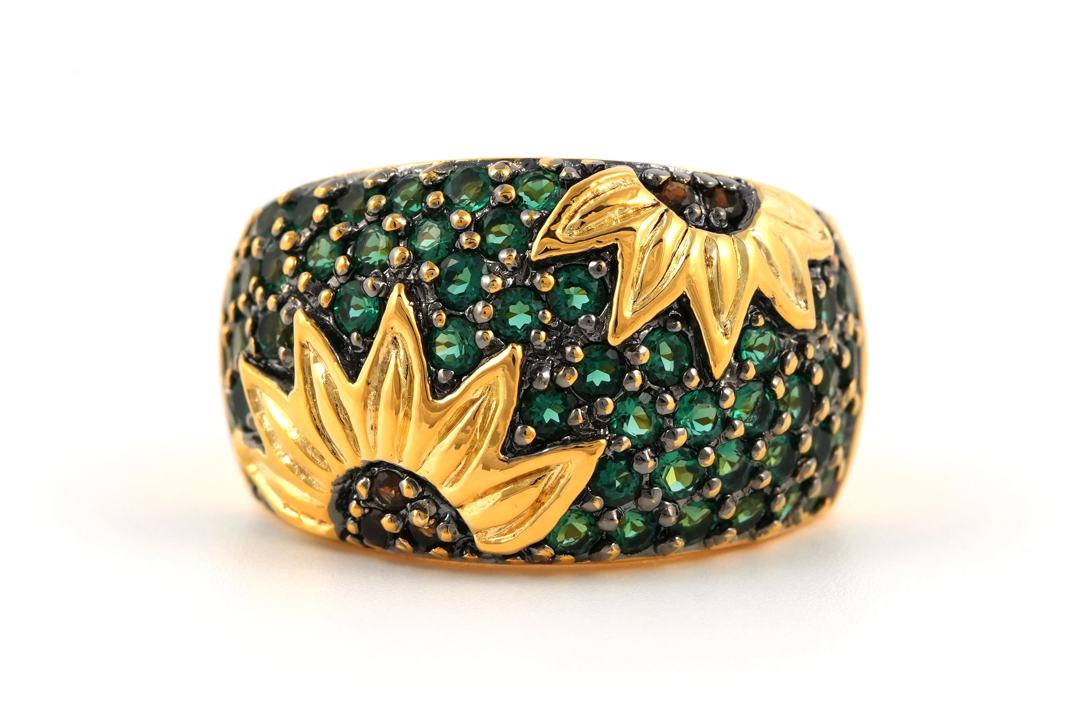 Bague contemporaine en argent 925 (vermeil) sertie de zirconiums - - 1